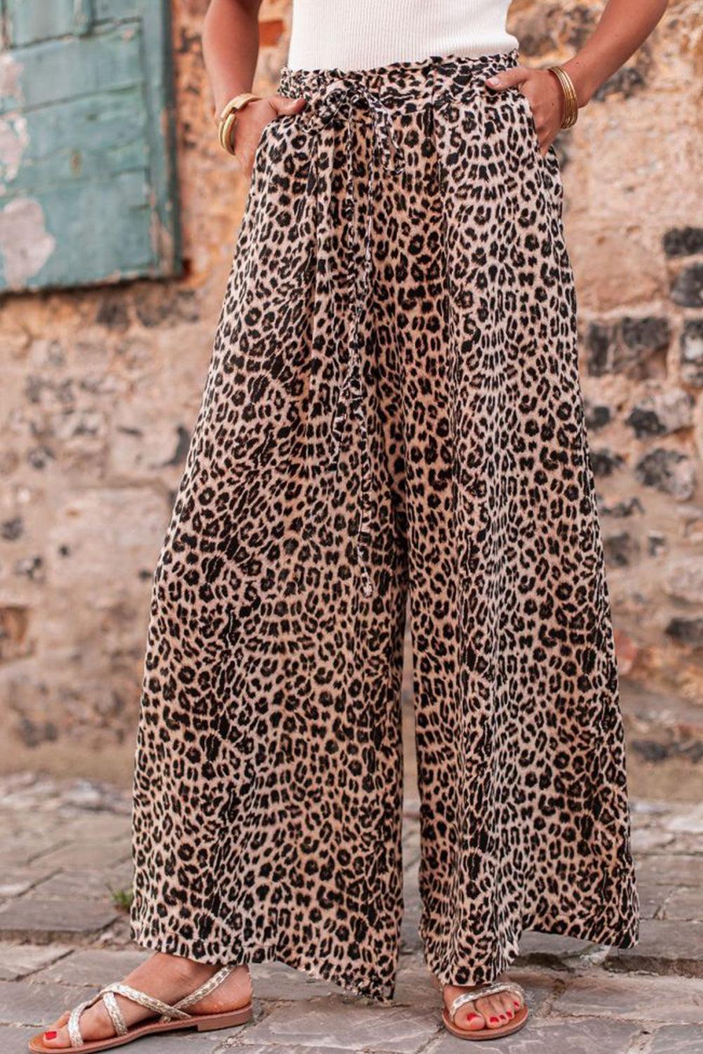 Boho Hawaiian Wide Leg Pants Leopard Pattern for Women