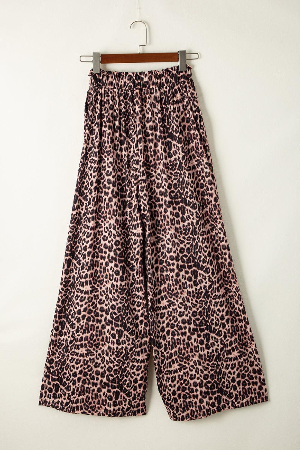 Boho Hawaiian Wide Leg Pants Leopard Pattern for Women