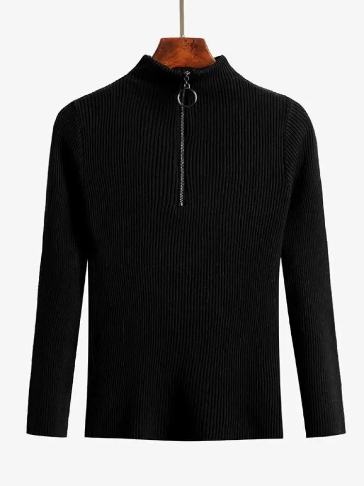 Solid Knitted Vintage Long Sleeve Zip-up Basic Half Turtleneck Sweater