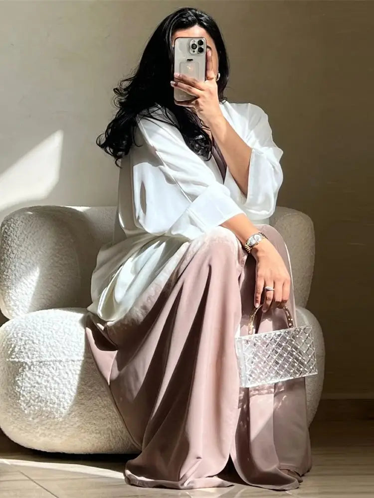 عباية كيمونو مفتوحة بتصميم جناح الخفاش مع صبغات التعادل