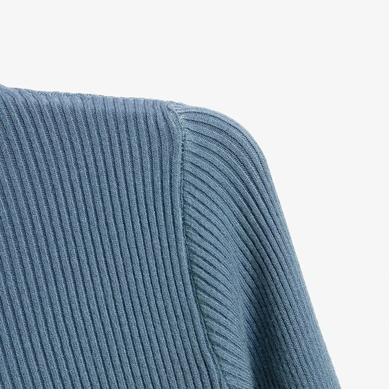 Solid Knitted Vintage Long Sleeve Zip-up Basic Half Turtleneck Sweater