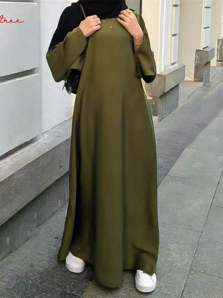 Full Length Flare Sleeve Soft Shiny Abaya for Muslim