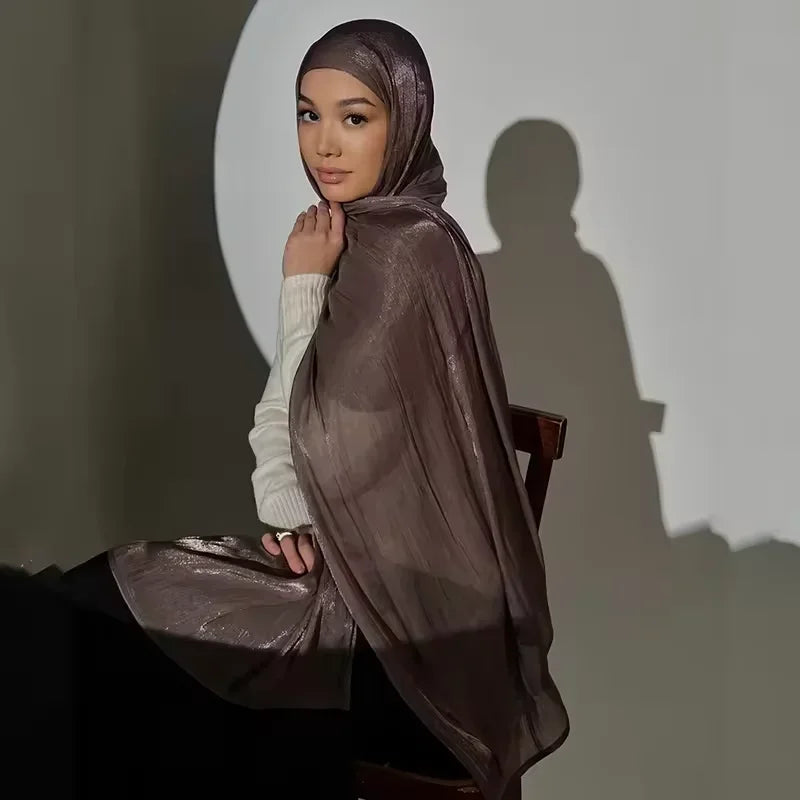 وشاح حجاب فاخر من الحرير والساتان اللامع للنساء