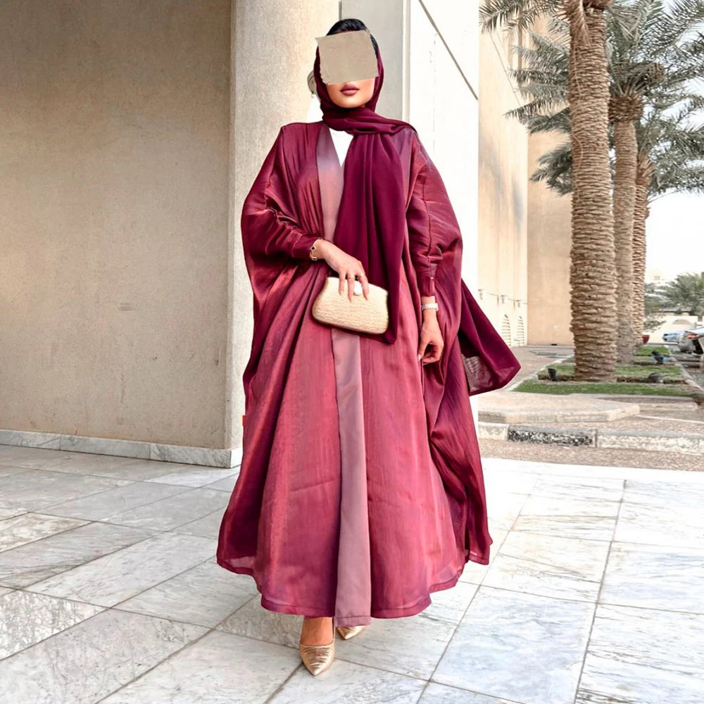 Satin Shiny Fabric Solid Modest Open Kimono Abayas