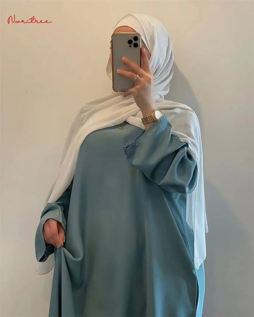 Full Length Flare Sleeve Soft Shiny Abaya for Women
