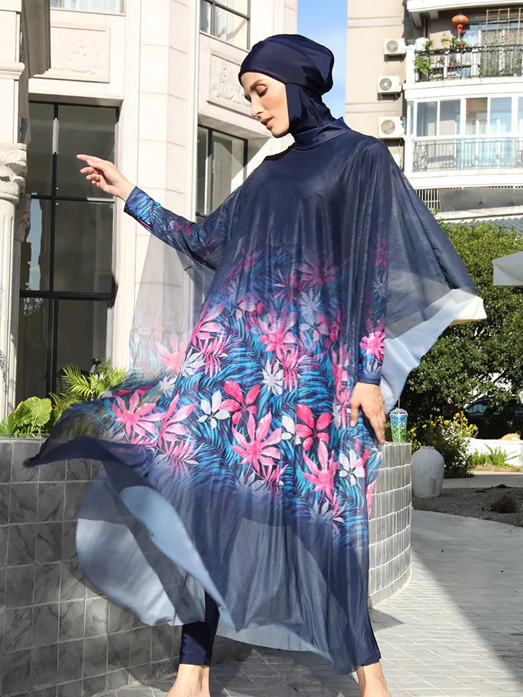Plus Size 4PCS Burkini Woman Swimsuit with Full Cover Hijab
