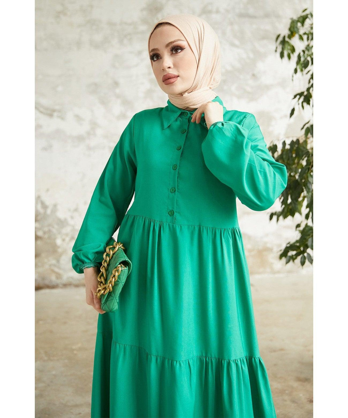 Modest Long Collar Tiered Abaya Eid Dress for Women