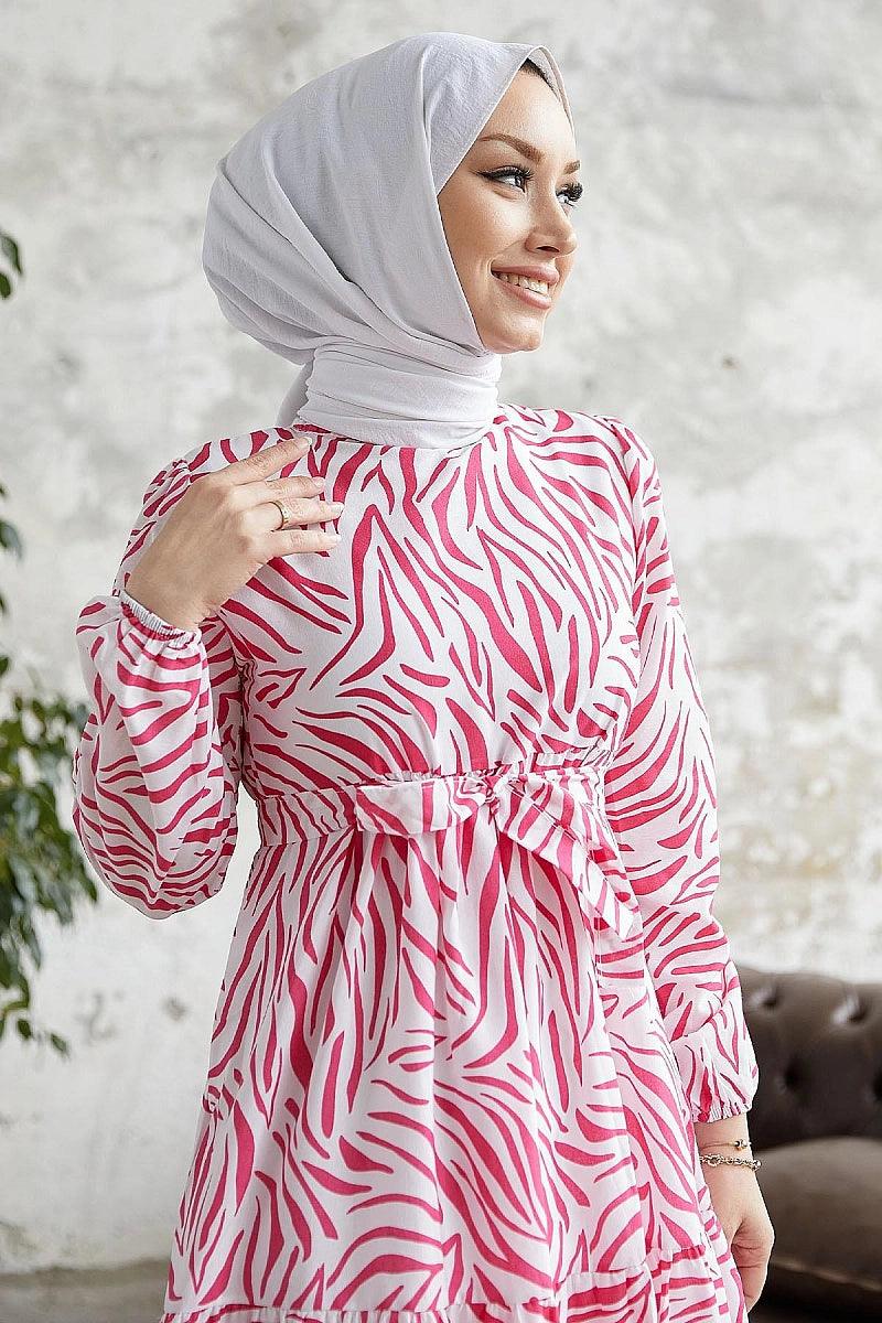 Zebra Patterned Pink Eid Abaya Dress Fashion for Women