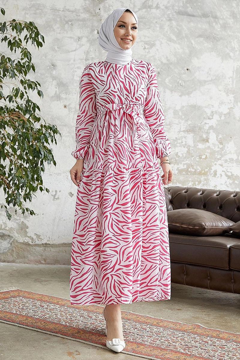 Zebra Patterned Pink Eid Abaya Dress Fashion for Women