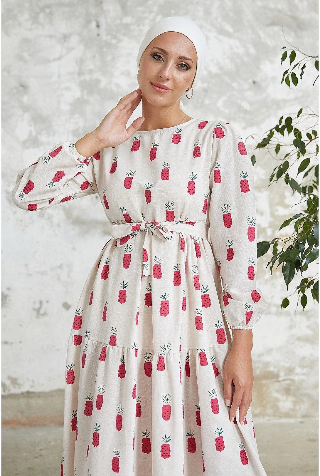 Pineapple Pattern Long Abaya Dress for Eid  Women