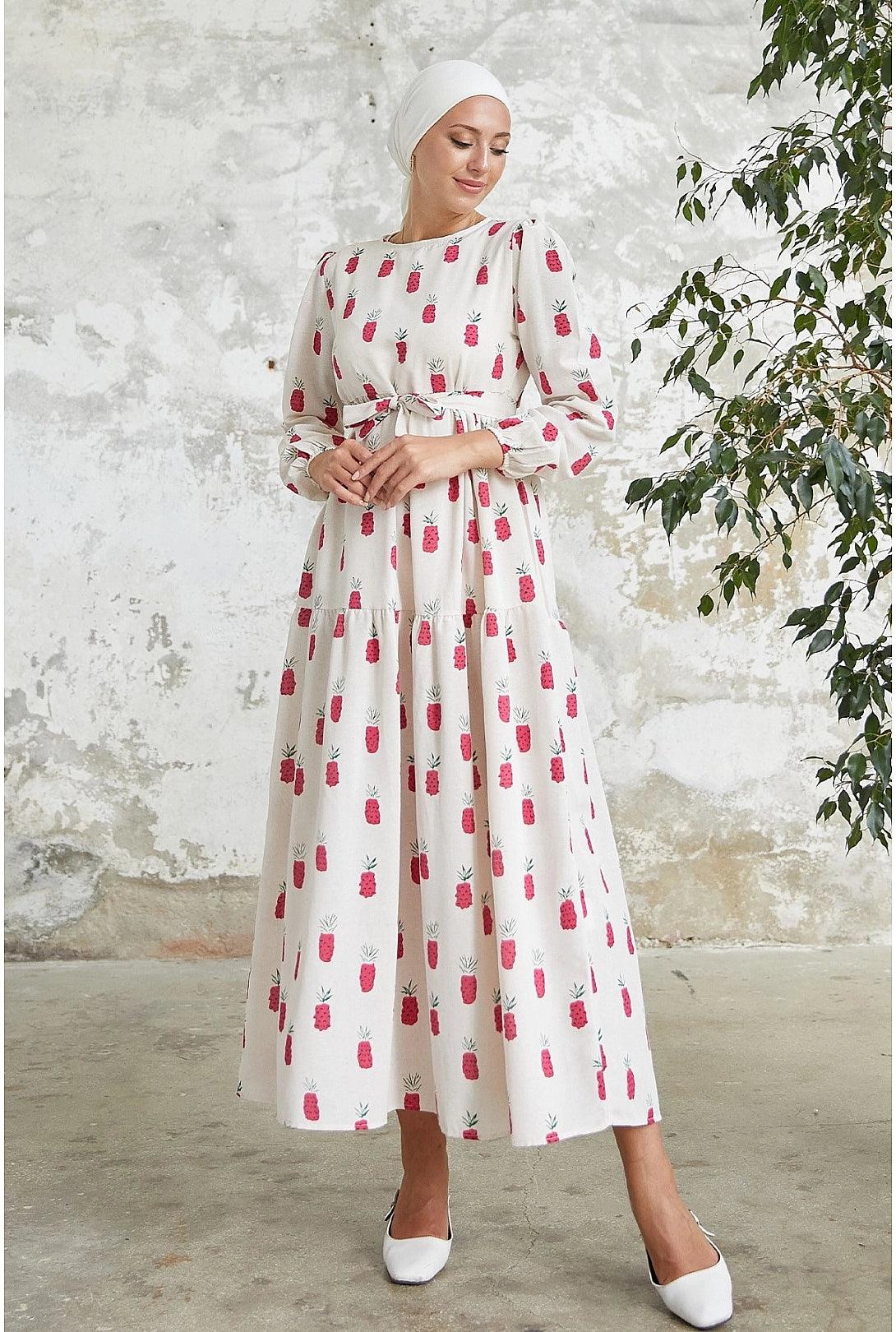 Pineapple Pattern Long Abaya Dress for Eid  Women