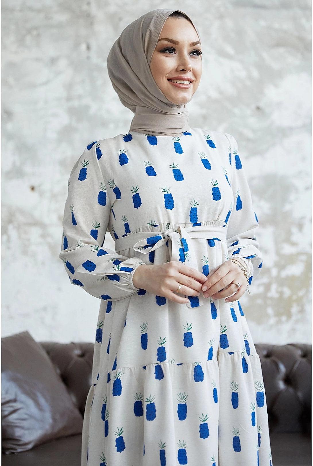 Pineapple Pattern Long Abaya Dress for Eid  Women