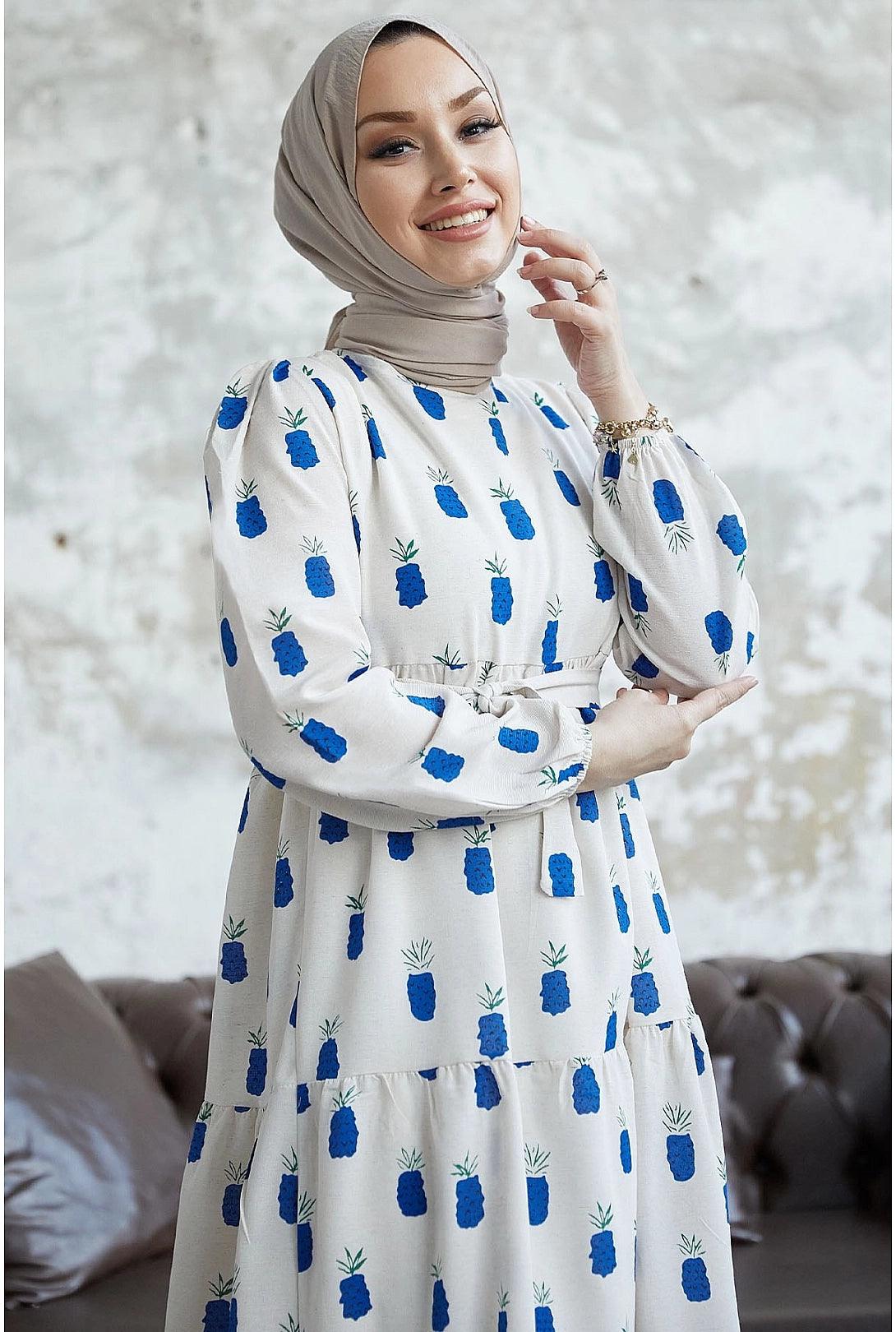 Pineapple Pattern Long Abaya Dress for Eid  Women