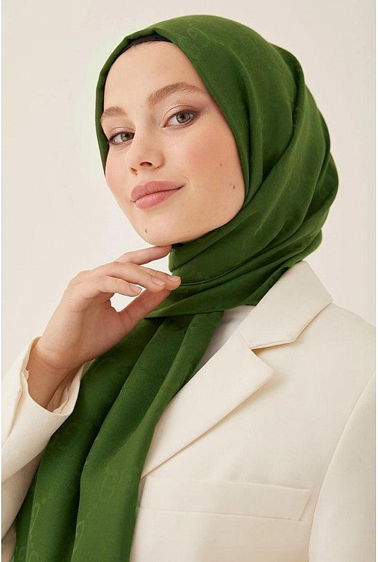 Cotton Hijab Scarf with Pattern - Khaki Green