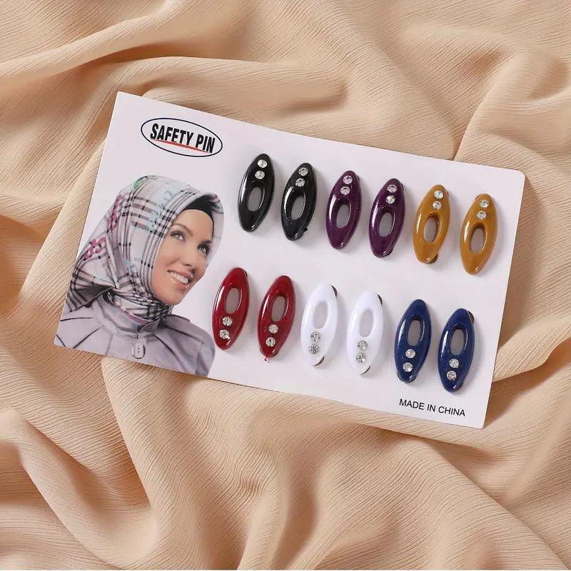 6/12 Pcs Colorful Hijab Pin Set - Mix Colors