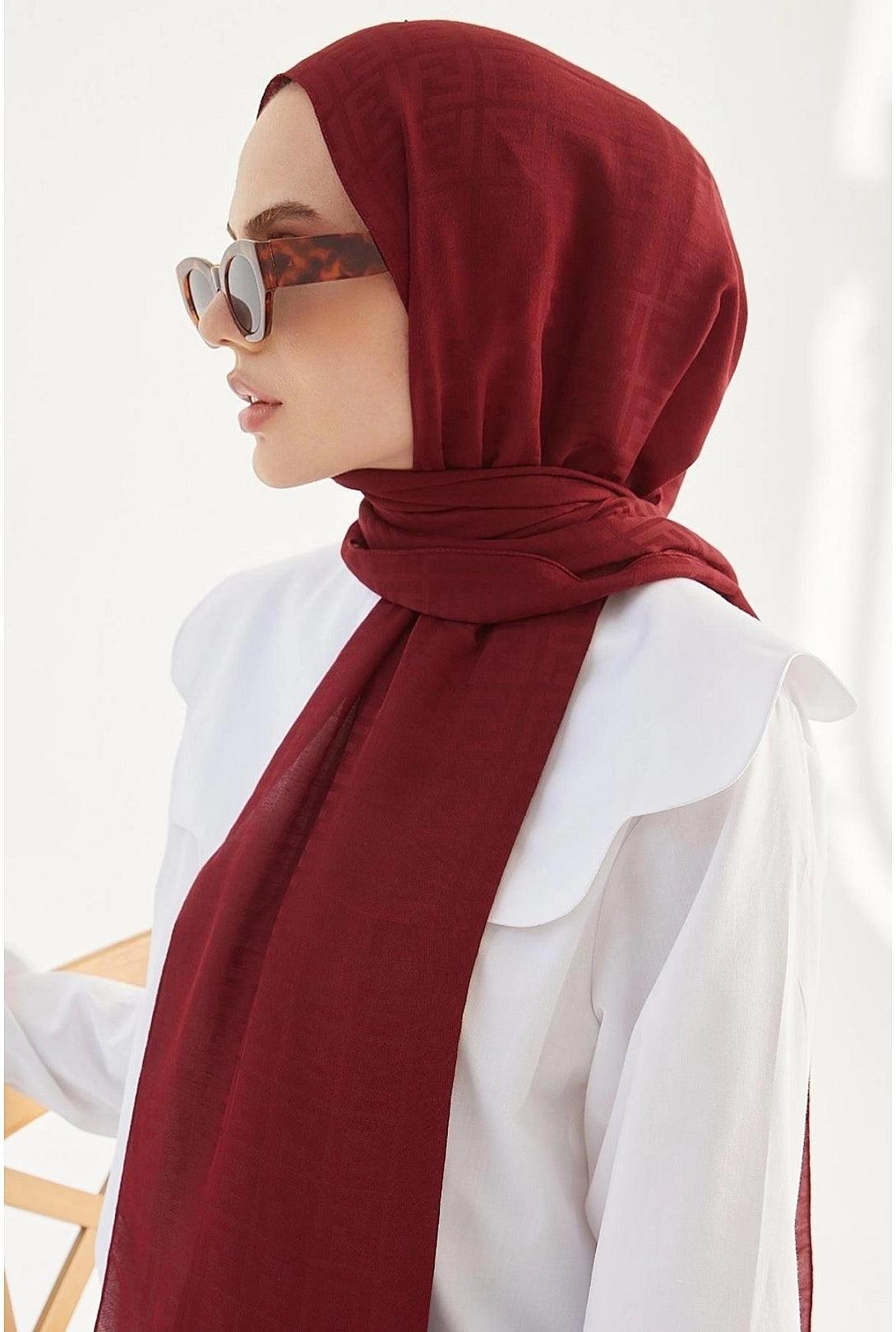 Cotton Hijab Scarf Shawl for  Women -  Claret Red