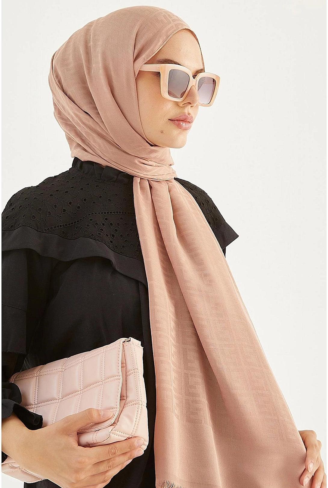 Patterned Cotton Hijab Shawl Scarf for Women - Rosy Brown