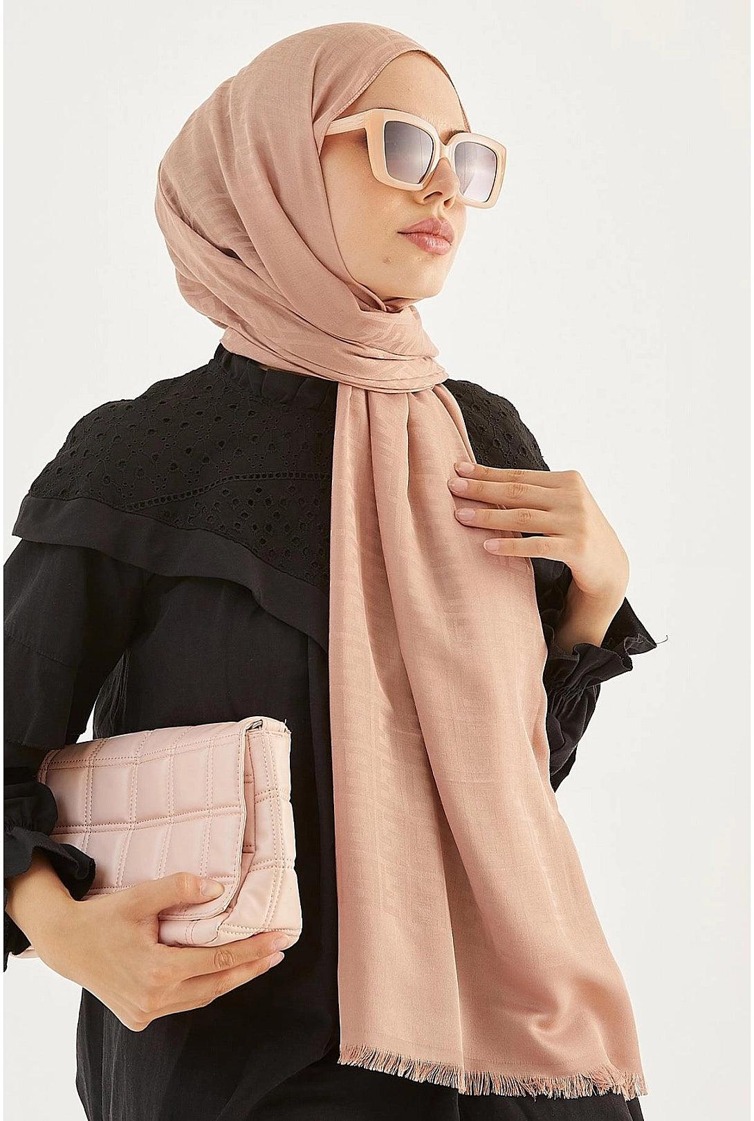 Patterned Cotton Hijab Shawl Scarf for Women - Rosy Brown
