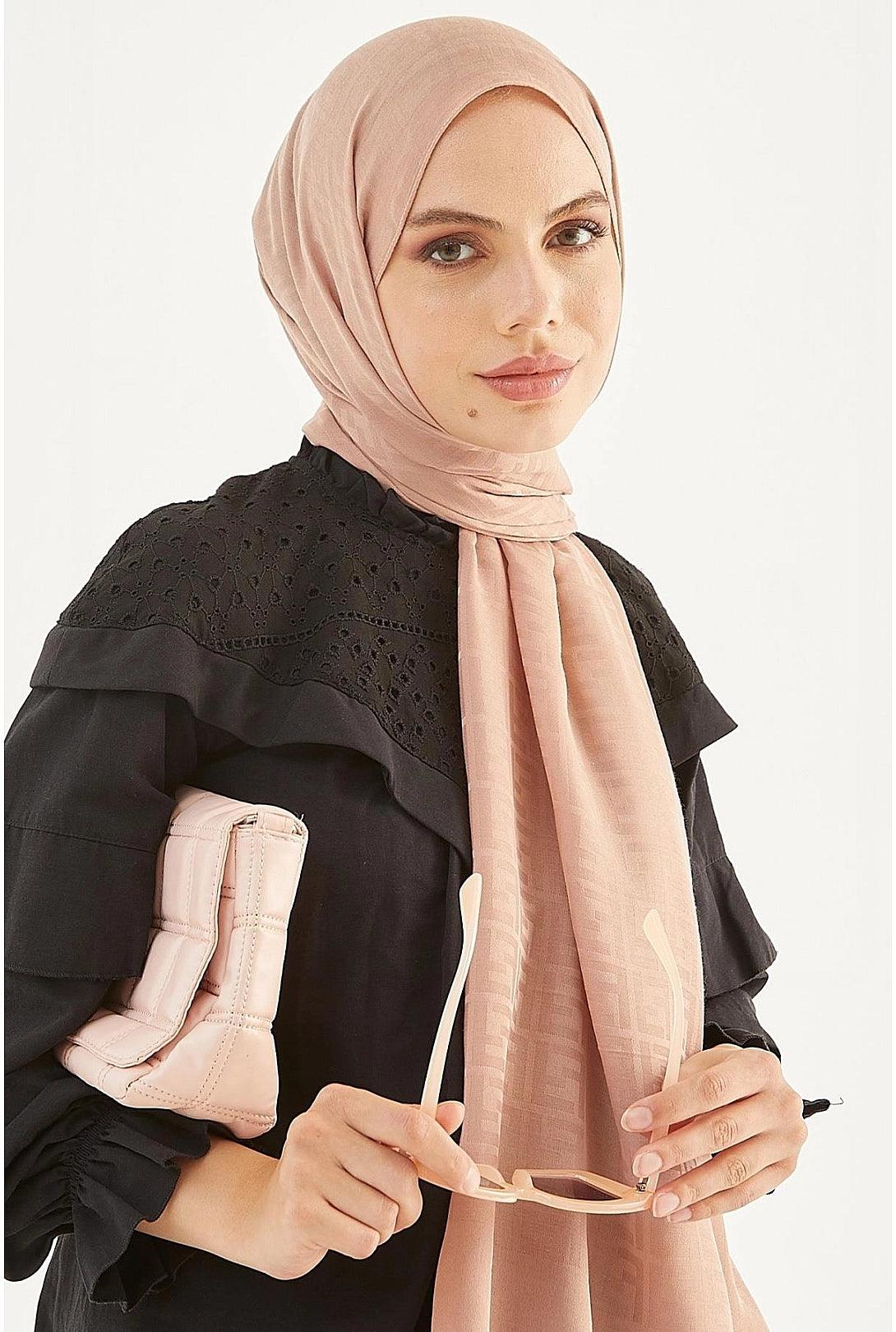 Patterned Cotton Hijab Shawl Scarf for Women - Rosy Brown