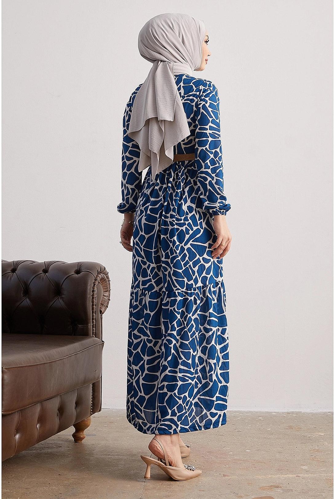 Stone Patterned Abaya Dress with Straw Belt for  Fasion
