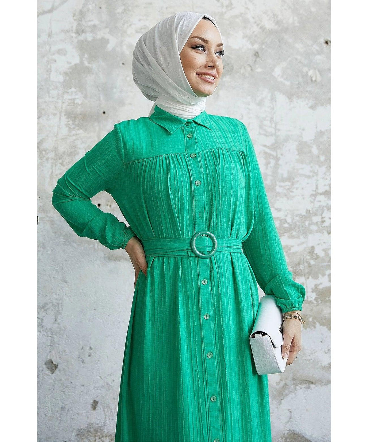 Textured Maxi Eid Abaya Dress with Belt for Women