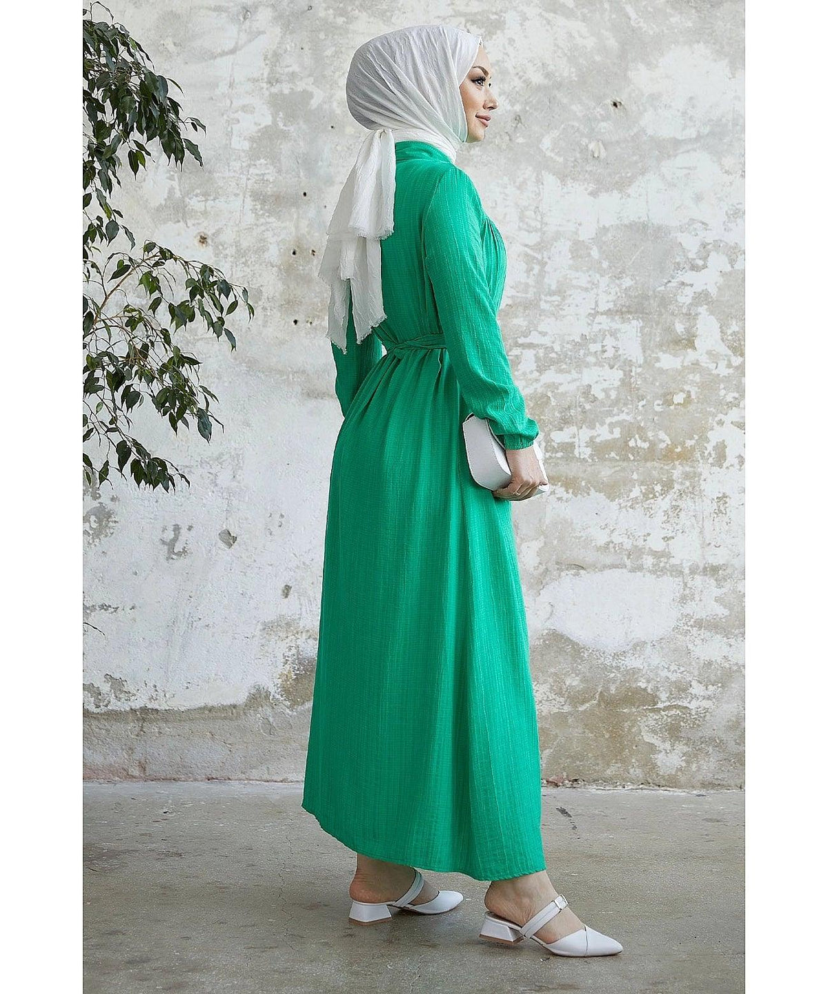 Textured Maxi Eid Abaya Dress with Belt for Women