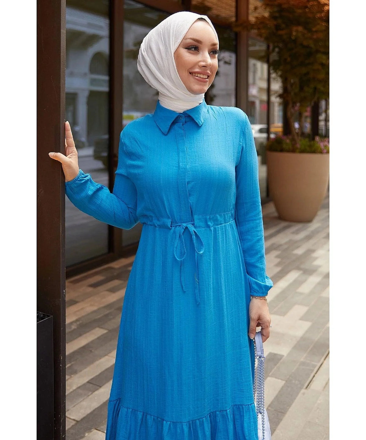 Modest Abaya Dress With Tunnel Belt for Eid