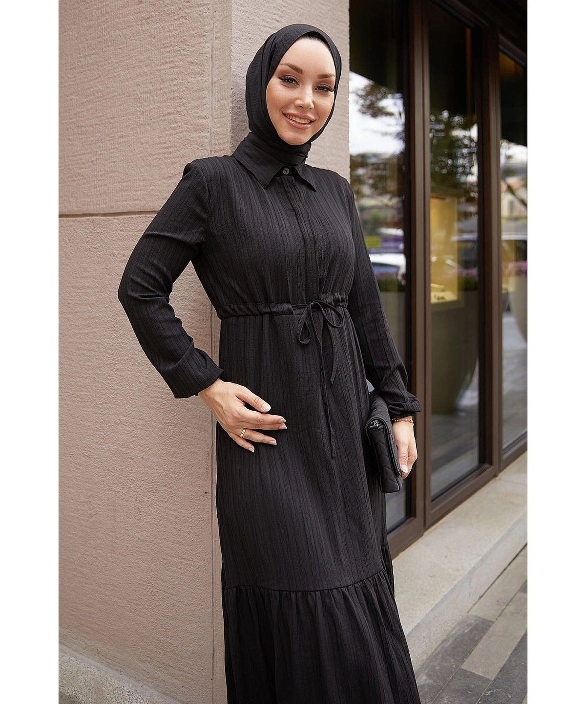 Modest Abaya Dress With Tunnel Belt for Eid