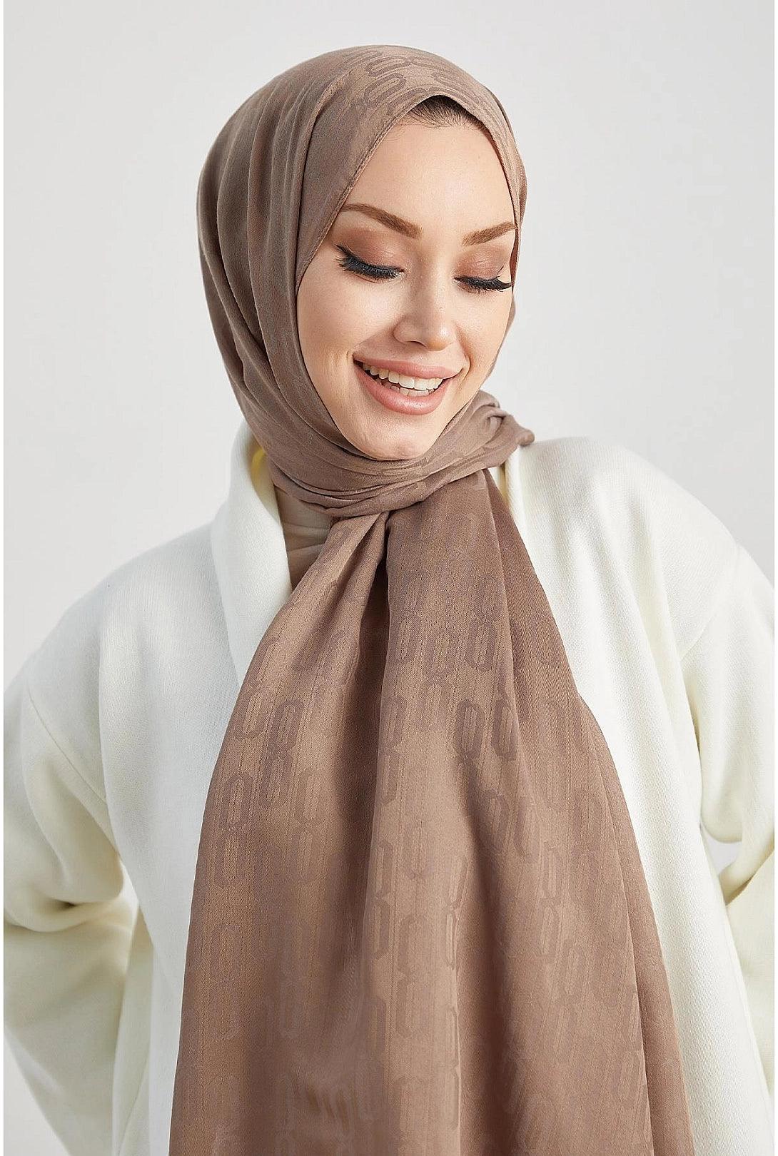 Chain Pattern Silky HIjab Scarf Shawl - Milk Brown