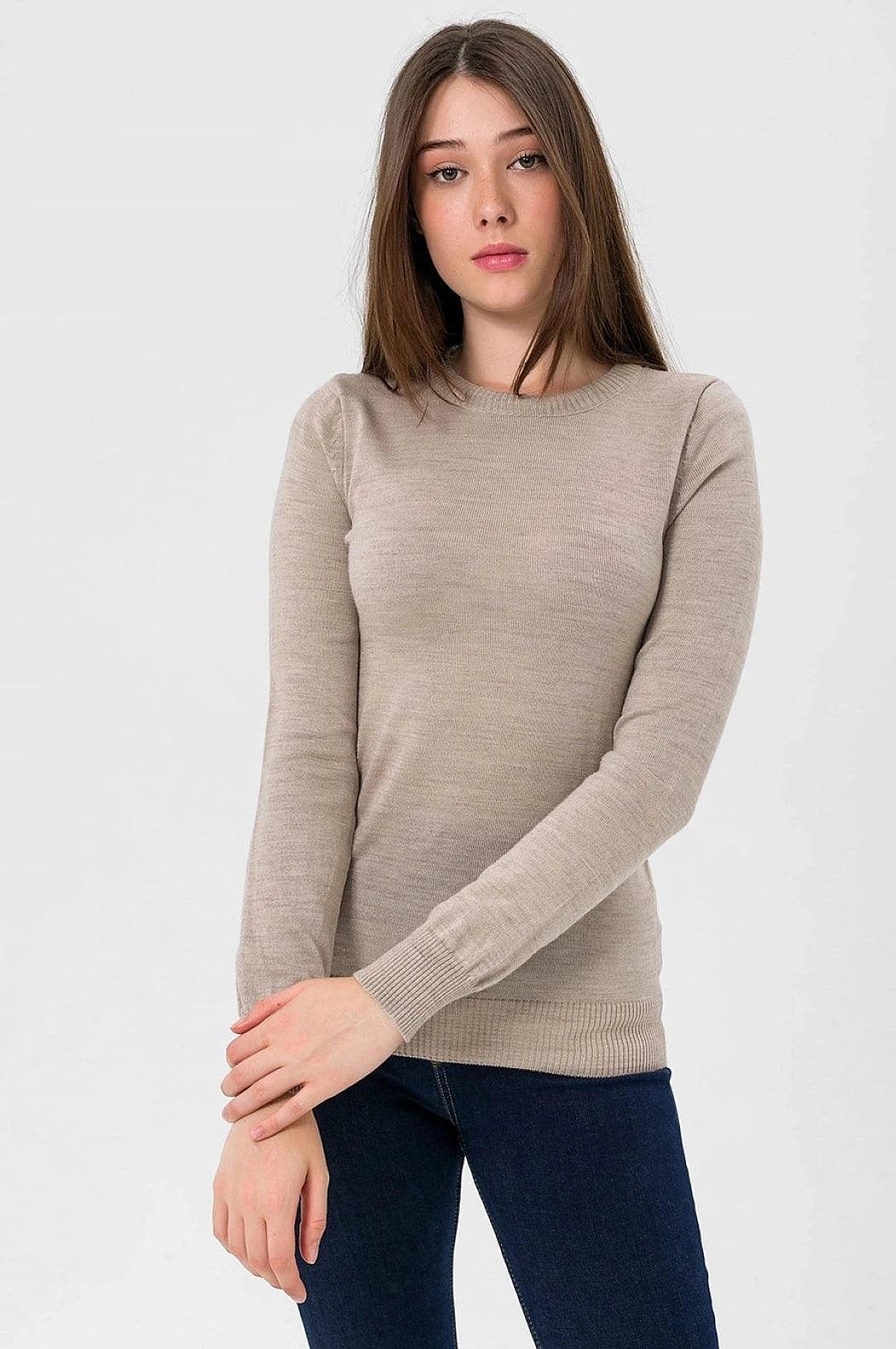 Womens Crew Neck Knitwear Sweater - Beige