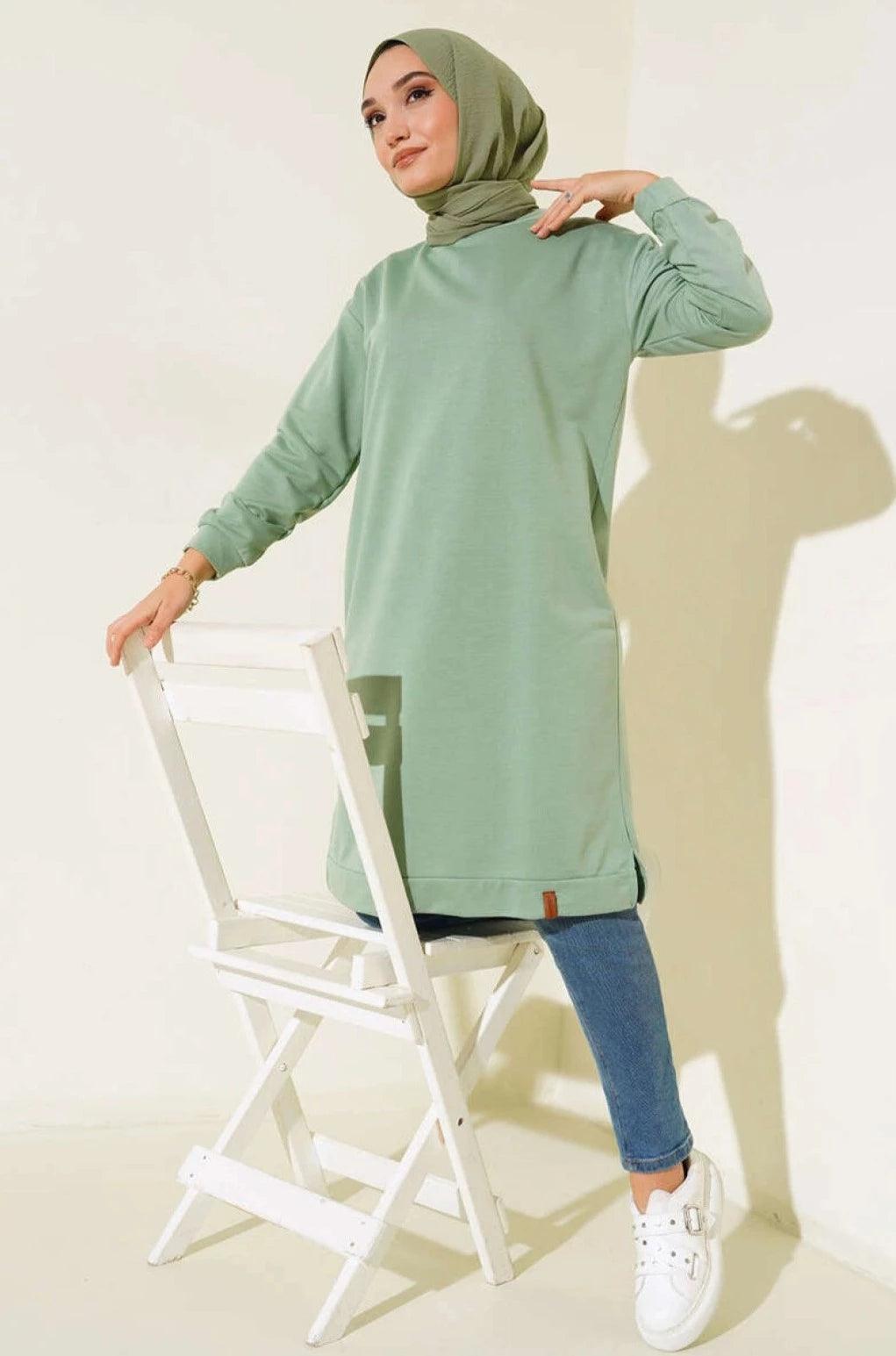 Long Tunic with Side Slits- Mint Green