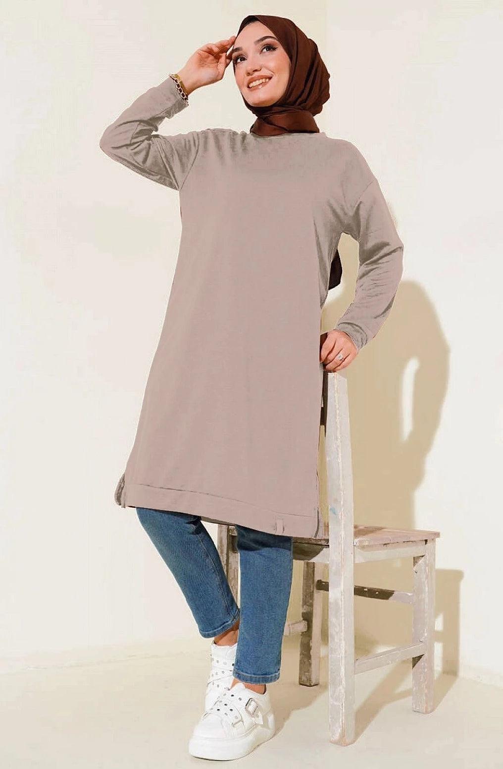 Long Tunic with Side Slits- Mink