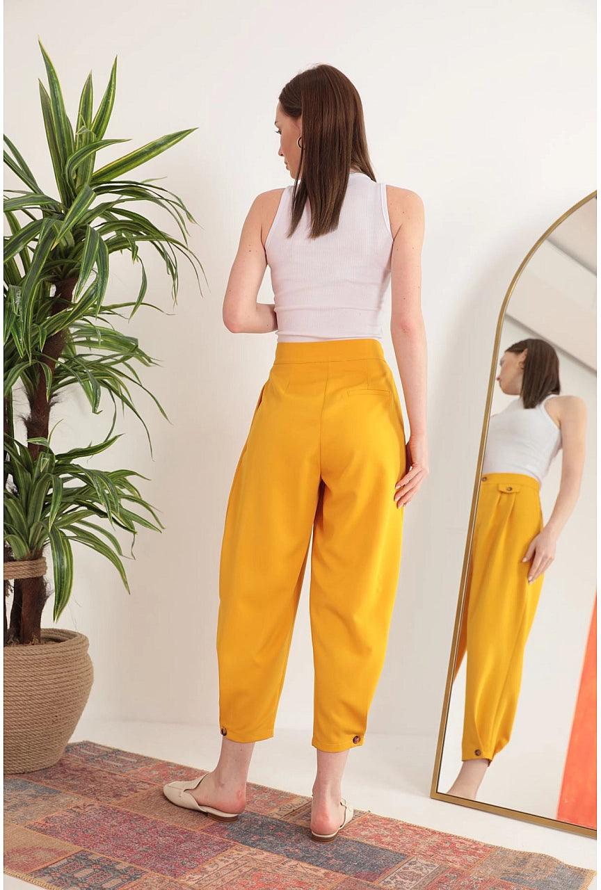 Womens Shalwar Pleated Pants - Mustard Yellow