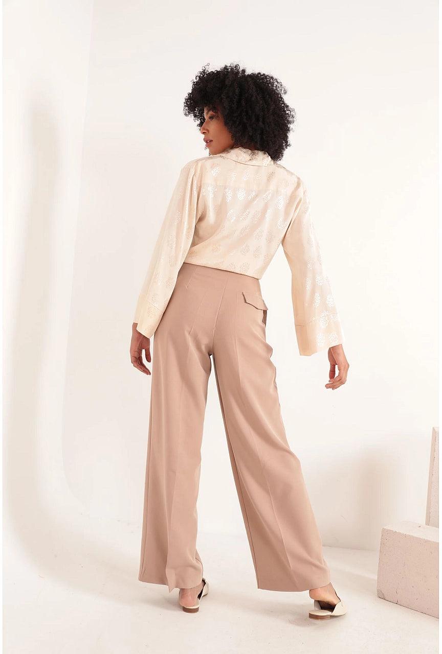 Womens Pleated Pants - Camel Brown