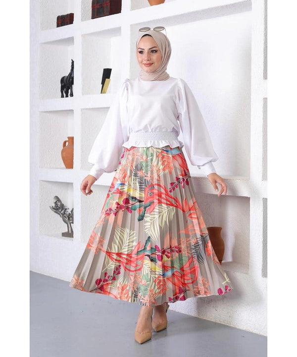 On Sale ✓ Floral Patterned Women's Pleated Maxi Skirt