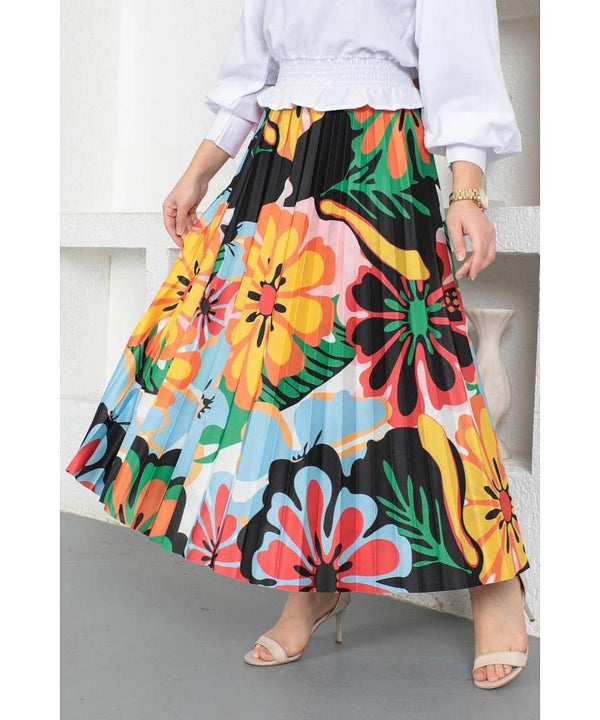 スカート FLORAL SKIRT Pleated Long Maxi Skirt with Floral Pattern - Fast Shipping