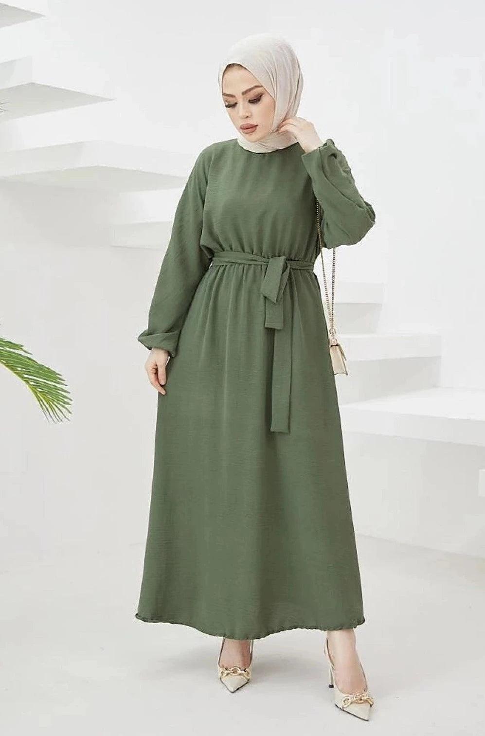 Modest Long Dubai Abaya Dress - Khak