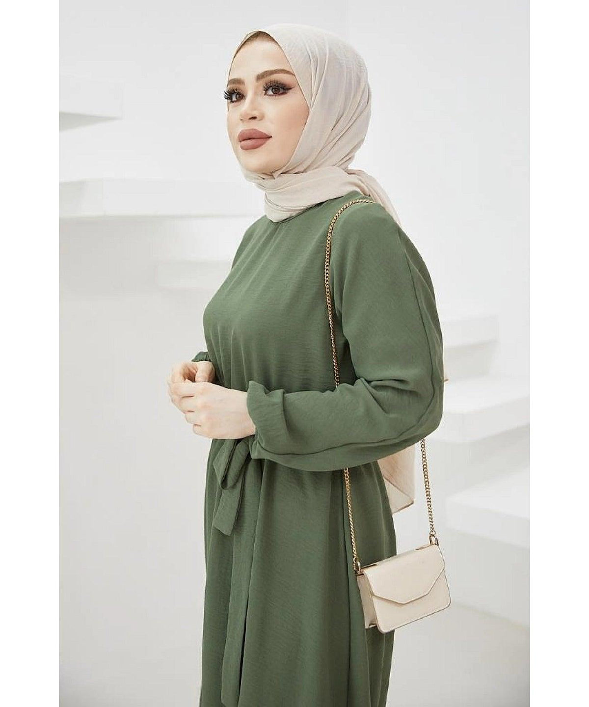 Modest Long Dubai Abaya Dress - Khaki