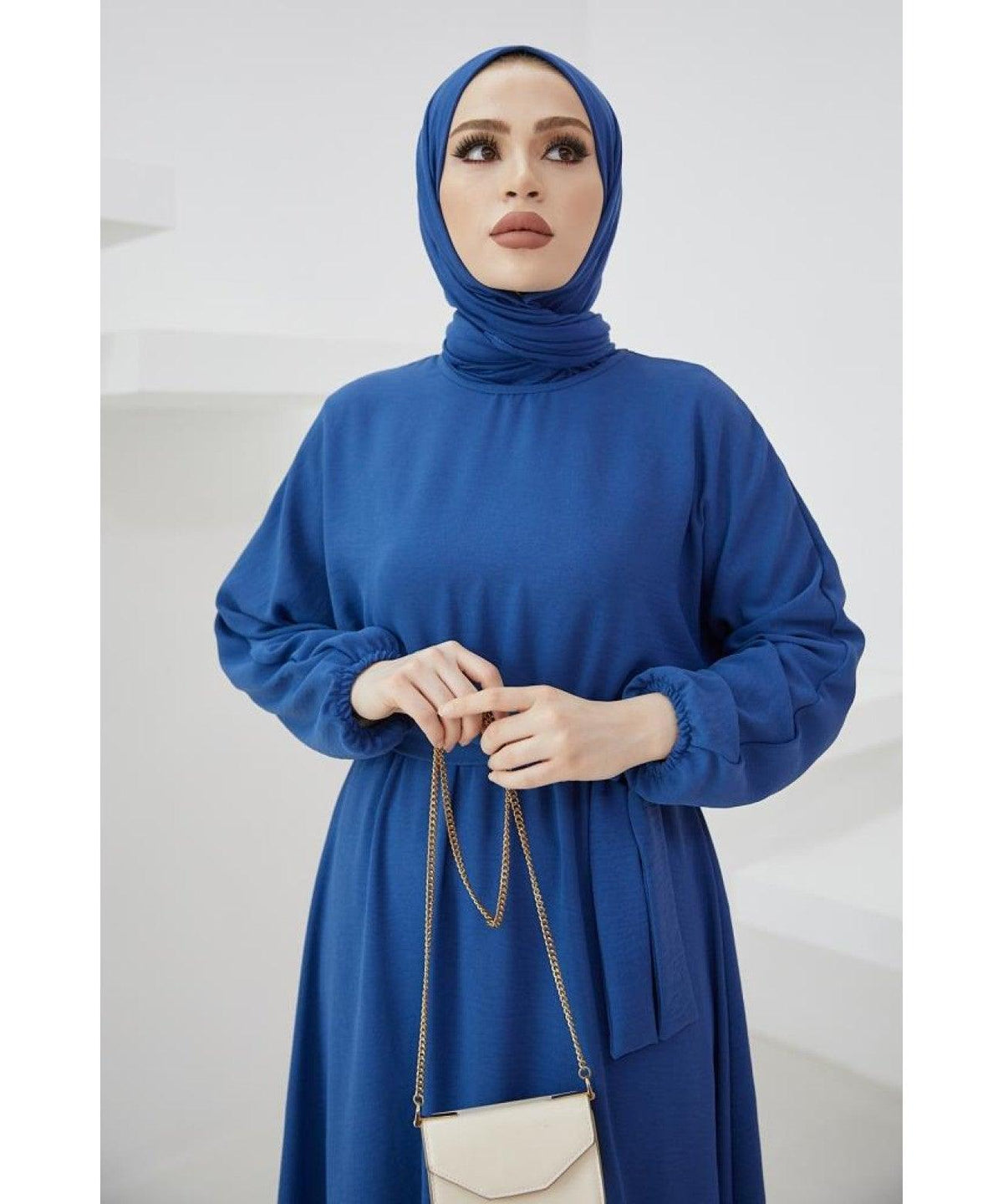 Long Turkish Eid Belt Abaya Dress for Muslim Women