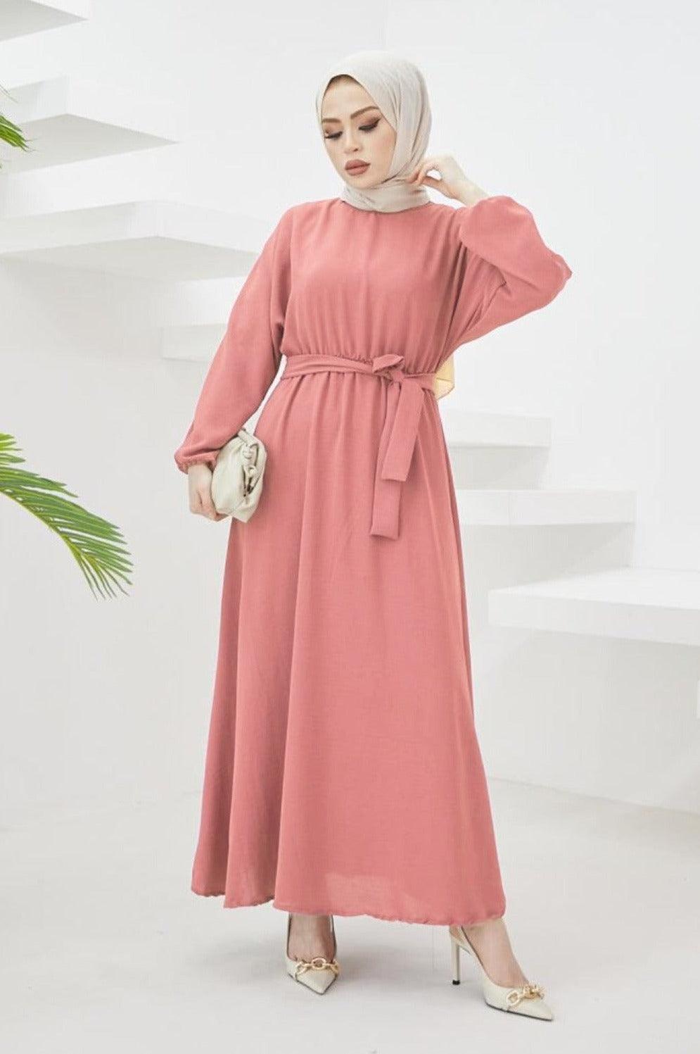 Modest Long Arab Abaya Dress - Salmon Pink