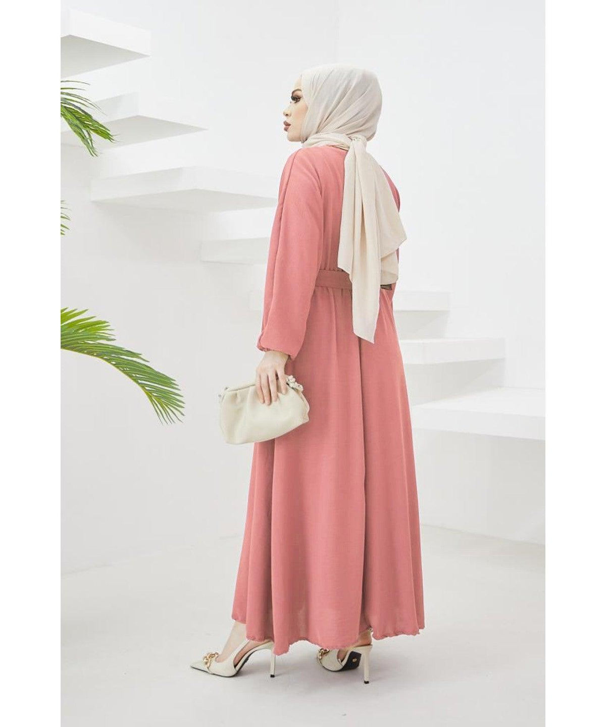 Modest Long Arab Abaya Dress - Salmon Pink