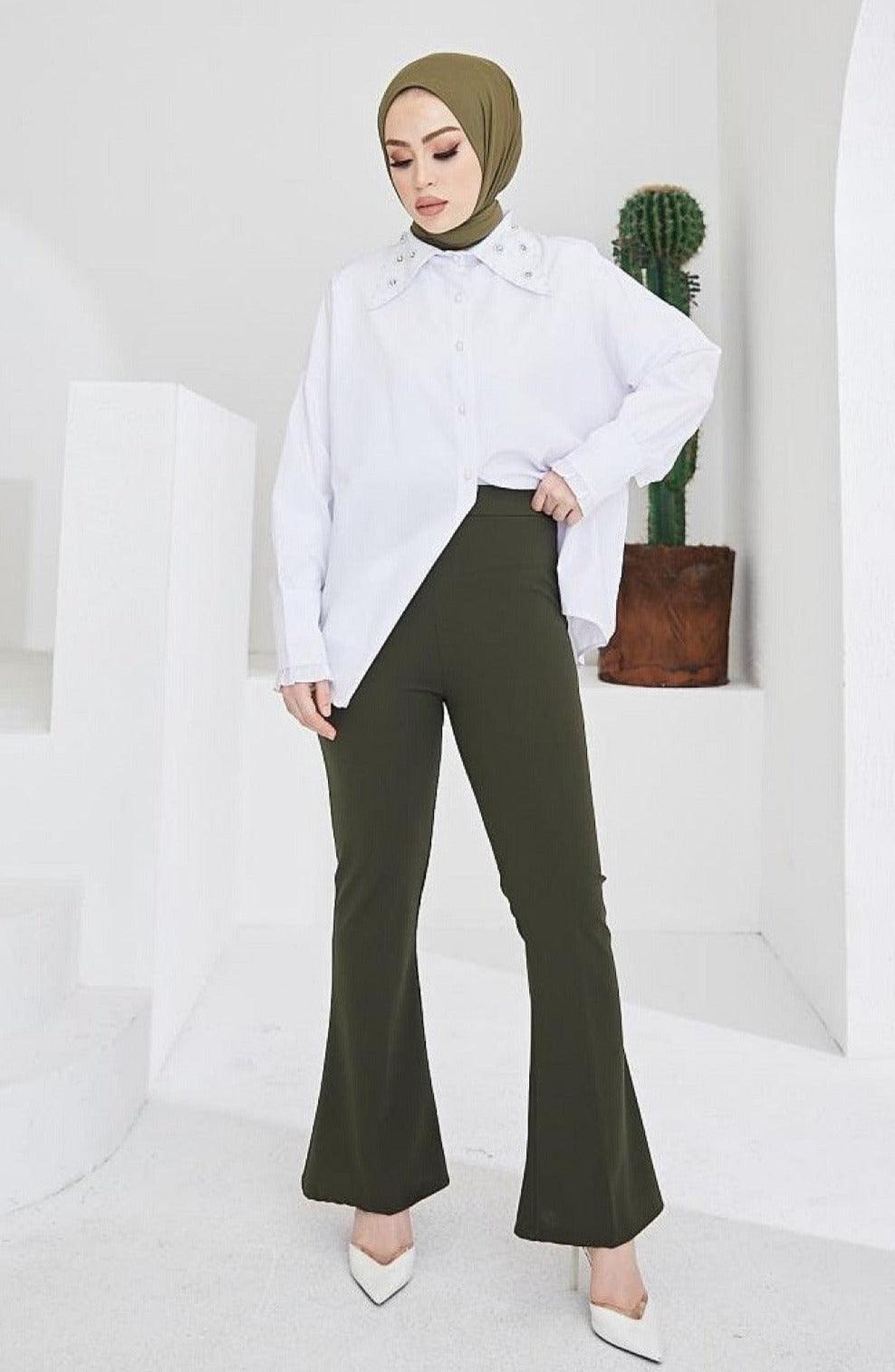 High Waist Flare Dress Pants for Women - Khaki