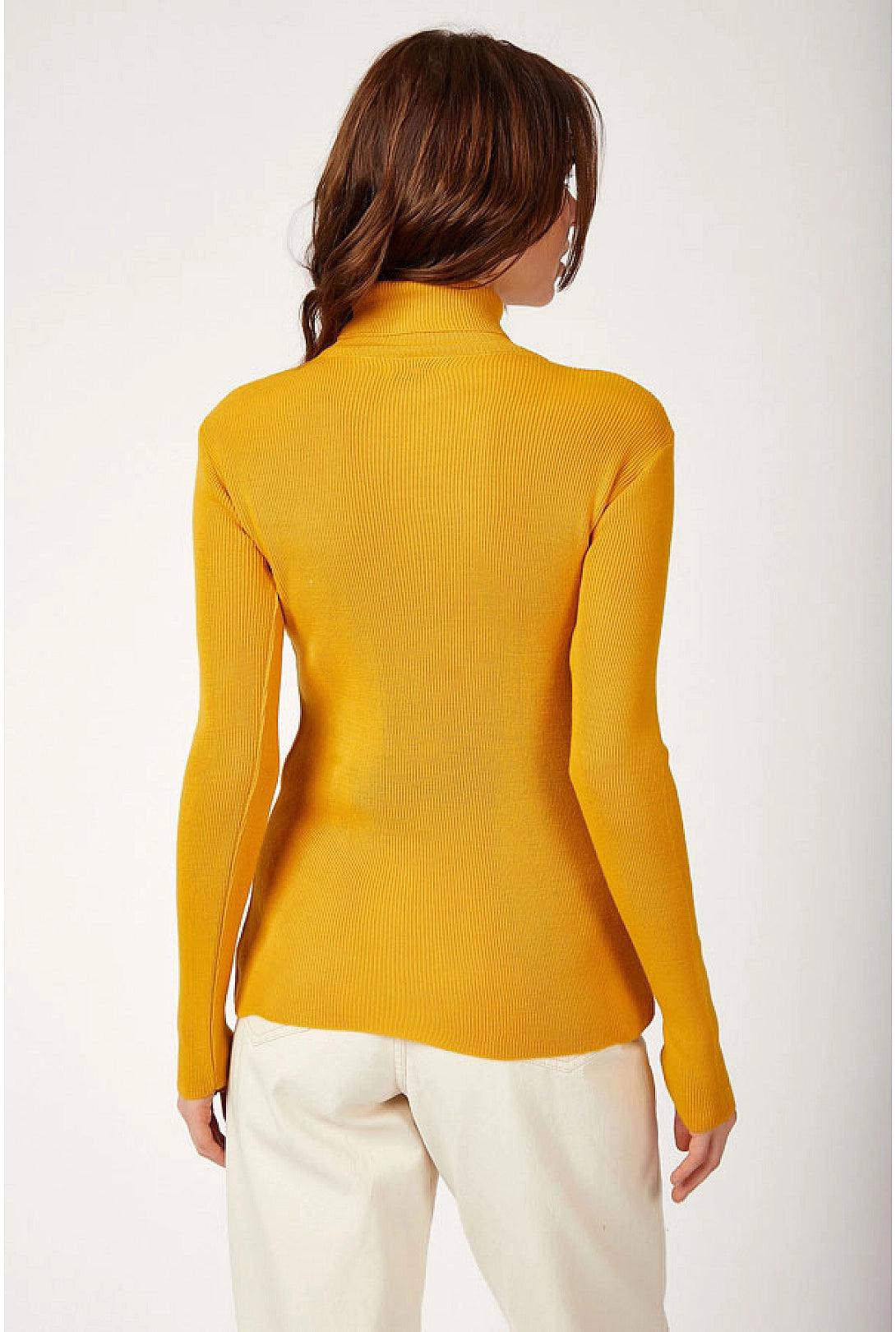 Womens Turtleneck Knitted Sweater-  Mustard