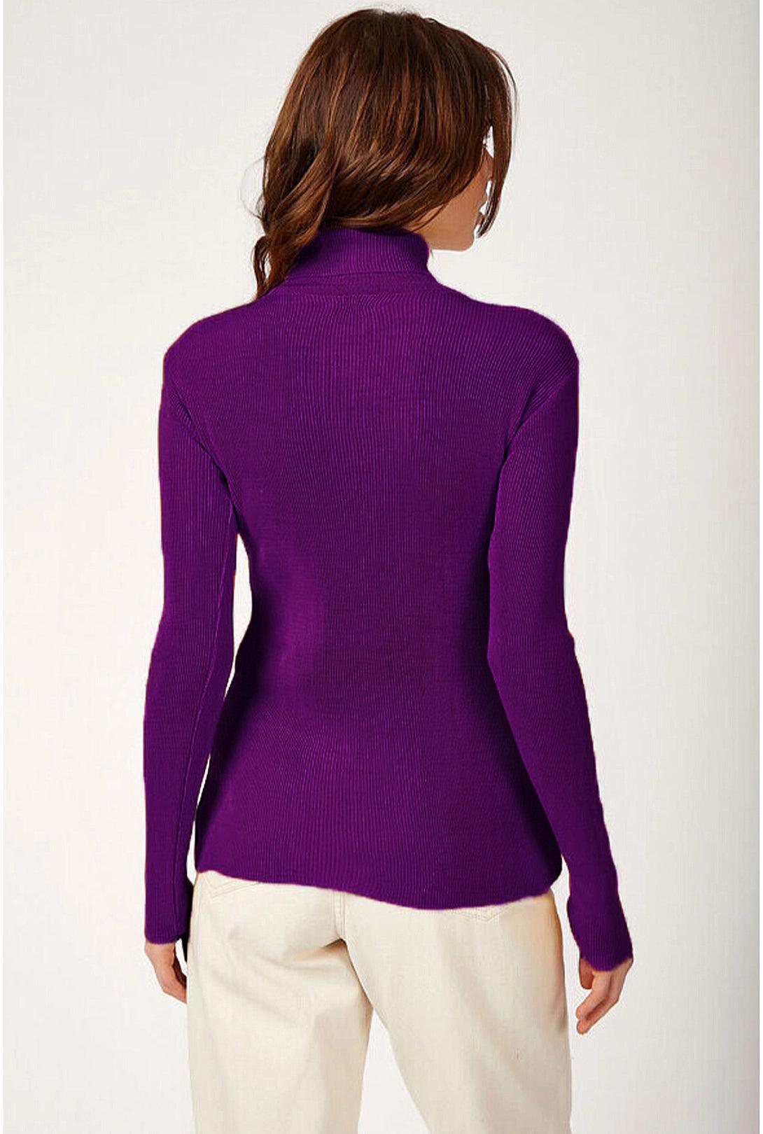 Turtleneck Knitwear Sweater Top - Purple