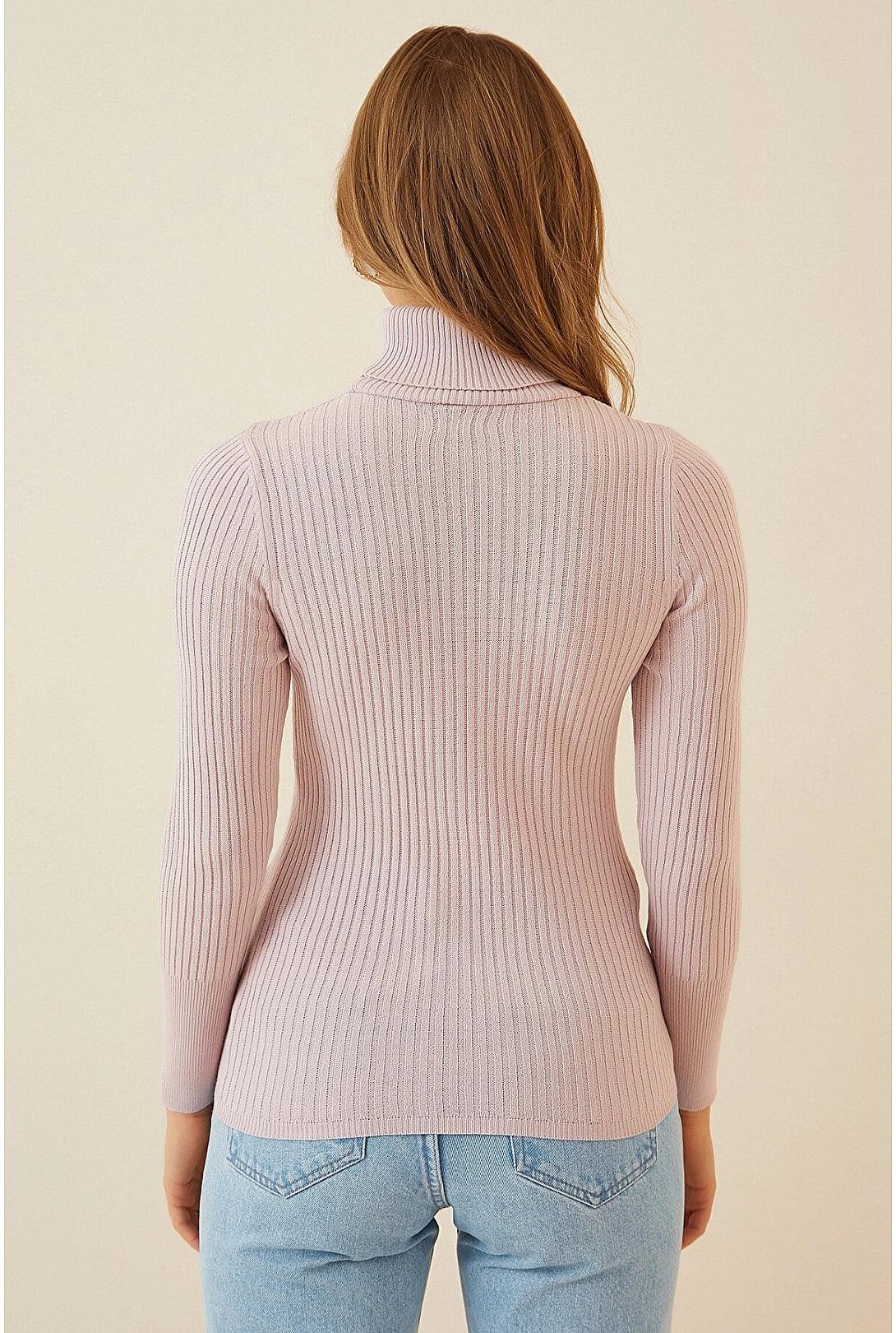 Elegant Turtleneck Knitwear Sweater Top - Powder Pink