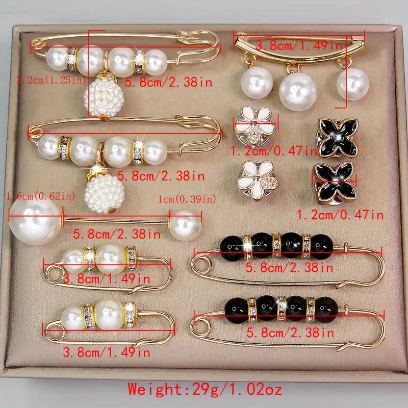 6 Pcs Elegant Faux Pearls Brooch Pins Dress Clip