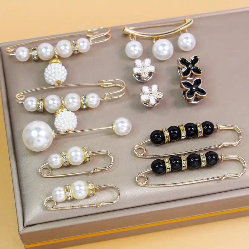 6 Pcs Elegant Faux Pearls Brooch Pins Dress Clip