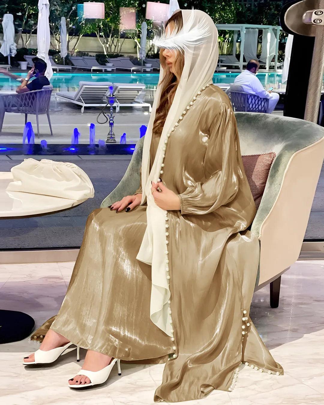 On sale - 2 Piece Luxury Open Abaya Dress - 7 Colours - Free