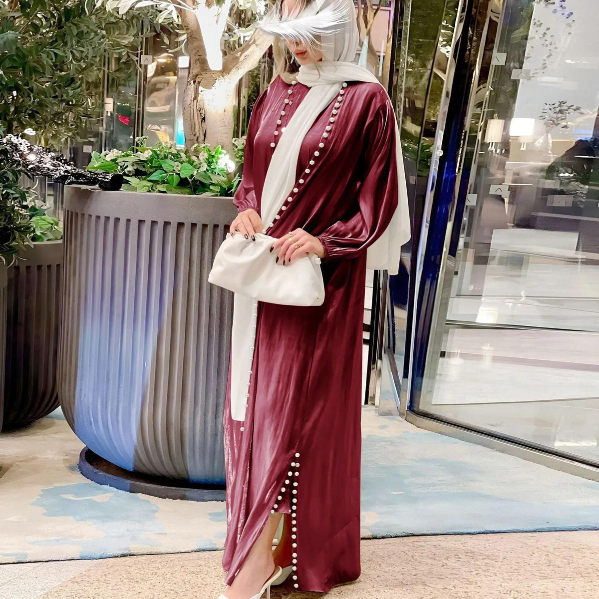 On sale - 2 Piece Luxury Open Abaya Dress - 7 Colours - Free