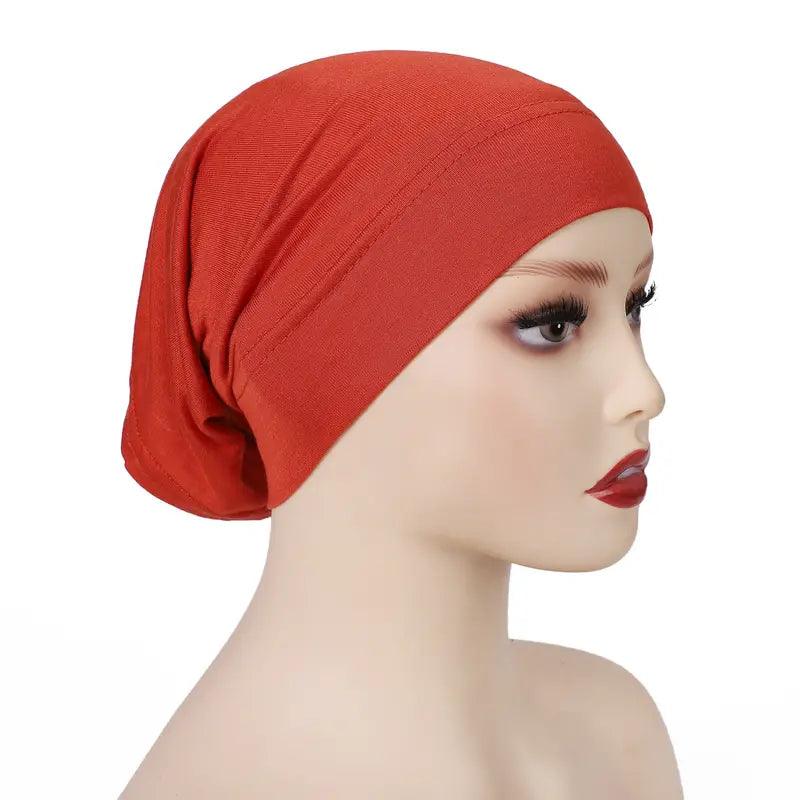 Stretchy Inner Hijab Cap- Orange Red
